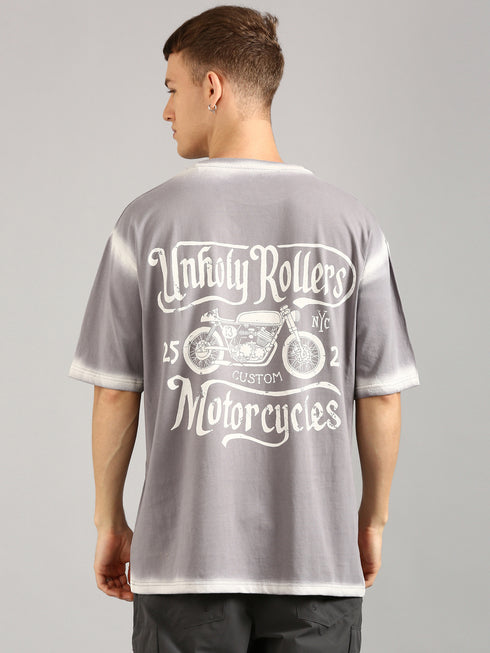 Dark Grey Oversized Spray Printed T-shirt